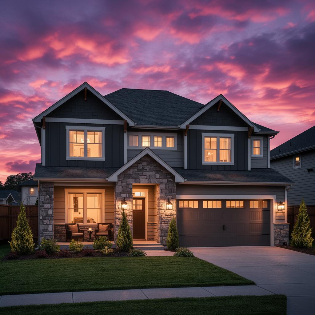 Modern craftsman home at twilight